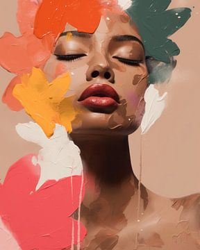 Super kleurrijk abstract portret van Carla Van Iersel