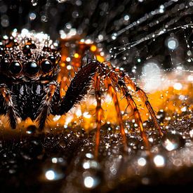 Spinne im Regen mit Regentropfen von Mustafa Kurnaz