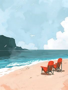 Les chaises rouges sur la plage sur Gypsy Galleria
