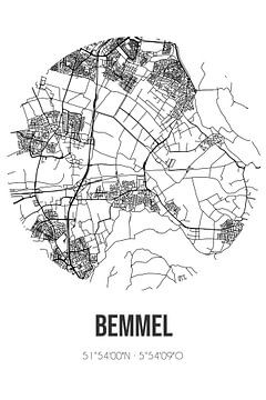 Bemmel (Gelderland) | Landkaart | Zwart-wit van Rezona