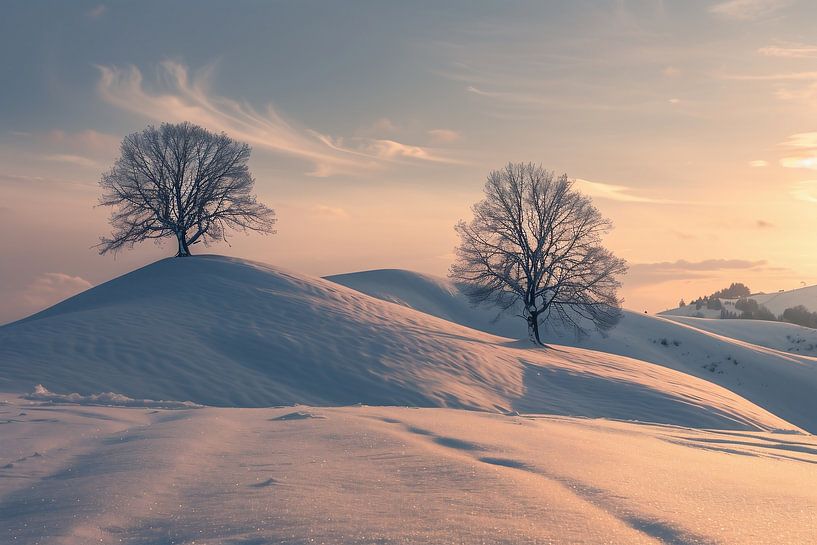 Minimalist winter landscape at dawn by fernlichtsicht