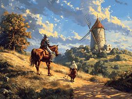 Knight And The Windmill by Littlewhitecat