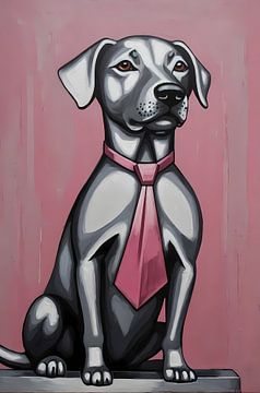 Elegant Dog with Pink Tie Art by De Muurdecoratie