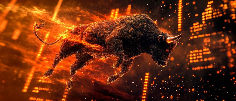 Taureau flamboyant en mouvement - Dynamique par Poster Art Shop