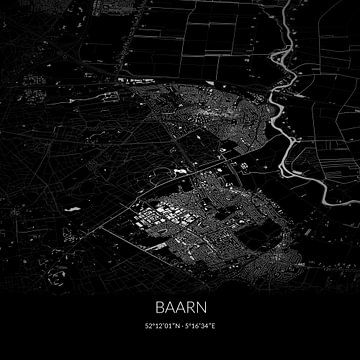 Zwart-witte landkaart van Baarn, Utrecht. van Rezona