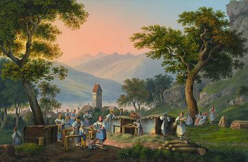 Dorpsgezicht in Unterseen, Johann Ludwig Bleuler