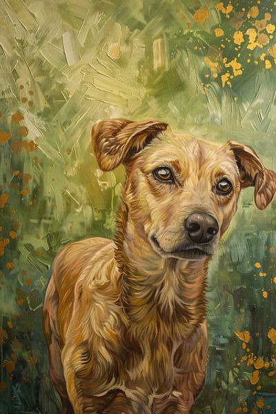 Elegante hond geschilderd in olieverf van Art & Soul Creations