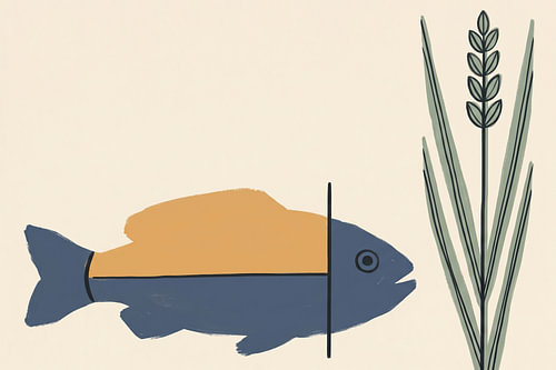 Fish in mustard yellow and navy blue