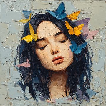Melancholic Girl Releasing Butterflies From Hair by Aden Pink Studio