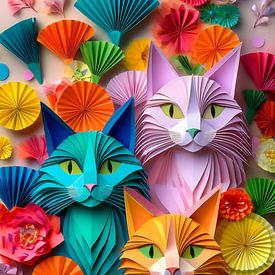 Chats colorés parmi les fleurs sur Patricia Hofmeester