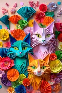 Kleurige katten tussen de bloemen