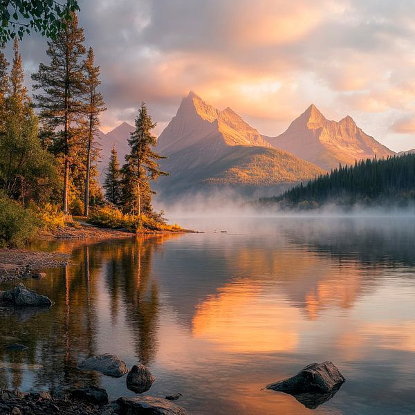 Mountain lake at dawn by Poster Art Shop