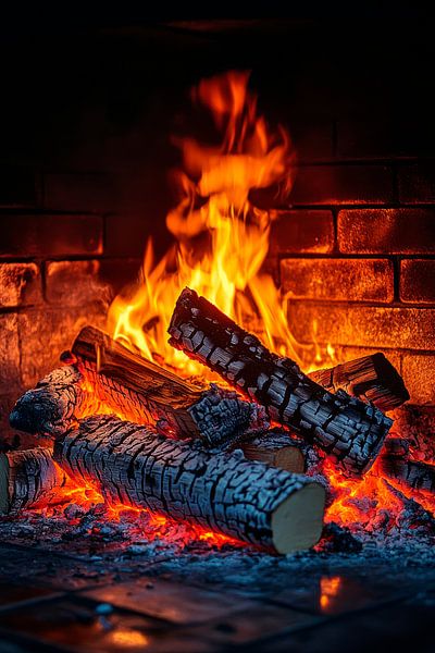 Poster Wallario Premium – Charbons Incandescents – Cheminée / Barbecue – Rouge – Fabriqué En Allemagne