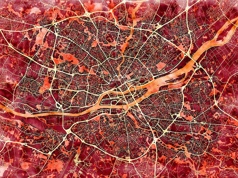 Kaart van Nantes in de stijl 'Amber Autumn' van Maporia