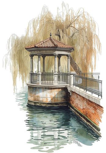 Rotunda aan het water. Rust bij de treurwilg
