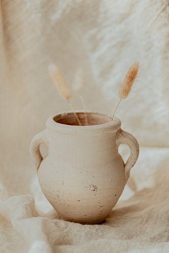 Earthenware pot with dried flowers