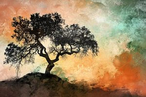 Silhouette eines Baumes mit buntem Hintergrund