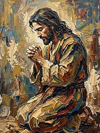 Het gebed van Christus: olieverfportret met dikke impasto-laag