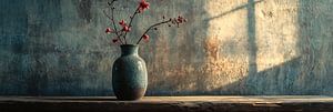Stilleben Dunkle Vase mit minimalistischem Blütenzweig Panorama