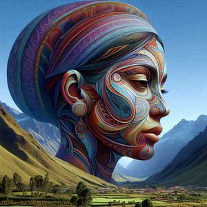 Frau mit Hut Südamerika in Landschaft 1 von Yvonne van Huizen