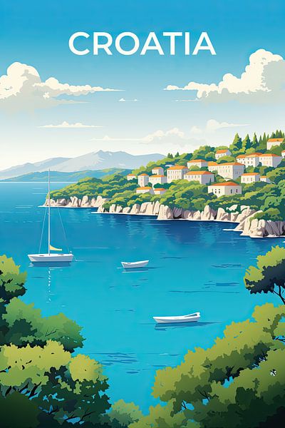 Retro travel poster Croatia by True Nature Art