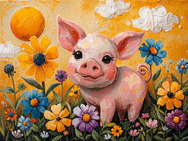 Süßes Ferkel auf einer Blumenwiese von Joseph S Giacalone Photography
