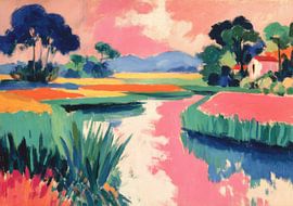 Fauvistisch landschap met een roze rivier van Niklas Maximilian