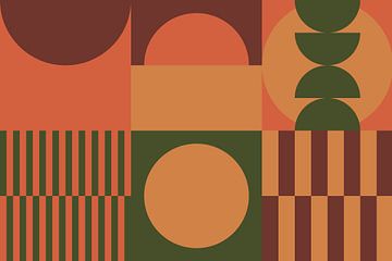Groen, geel, oranje, bruin I. Geometrische kunst in 70s retro kleuren van Dina Dankers