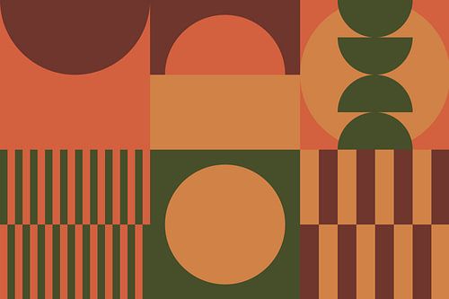 Groen, geel, oranje, bruin I. Geometrische kunst in 70s retro kleuren