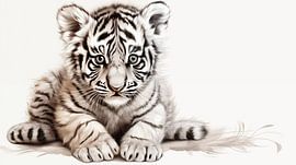 süße junge Tiger Zeichnung, Tiger-Bleistiftzeichnung im Vintage-Stil.