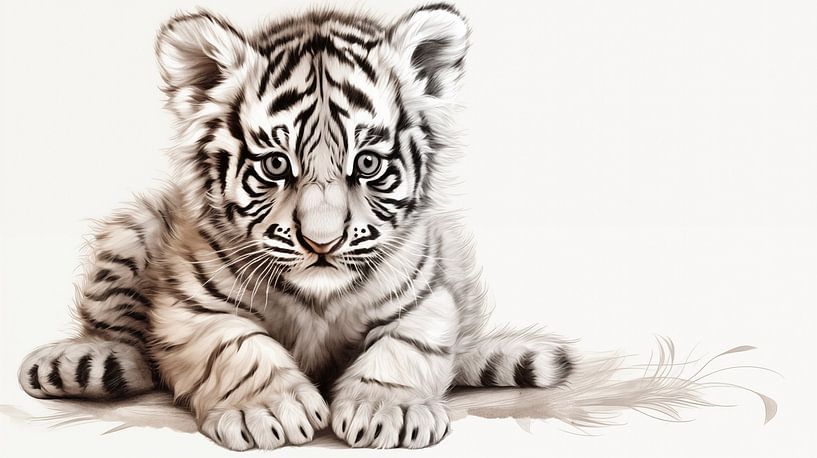 süße junge Tiger Zeichnung, Tiger-Bleistiftzeichnung im Vintage-Stil. von Animaflora PicsStock