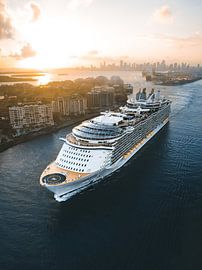 Cruise Ship at Sunrise – Miami Beach Skyline by Frederik Opdeweegh