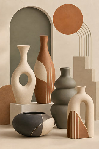 Bohemian Ceramic Vases – Terracotta & Geometric Harmony