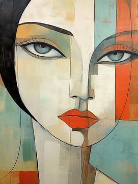 modern abstract painting of woman's face by PixelPrestige