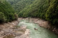 Boot op rivier in het bos, Arashiyama, Kioto Japan
