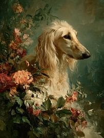 Eleganter Afghanischer Windhund mit Blüten von Erika Kaisersot