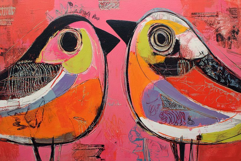 Vrolijke Vogels | Cuddle Up and Chirp van ARTEO Schilderijen