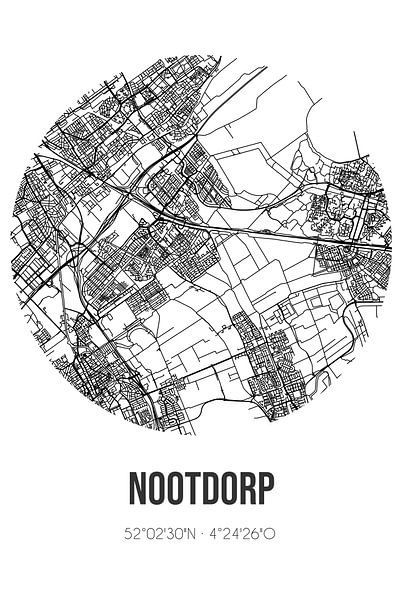 Nootdorp (South-Holland) | Map | Black and white by Prints of Place