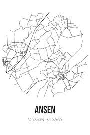 Ansen (Drenthe) | Karte | Schwarz und weiß von Ortsdrucke