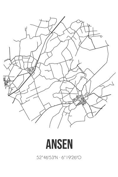 Ansen (Drenthe) | Karte | Schwarz und weiß von Ortsdrucke