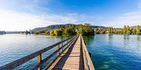 Panorama loopbrug naar Werd Klooster op het eiland Werd - Zwitserland van Werner Dieterich thumbnail