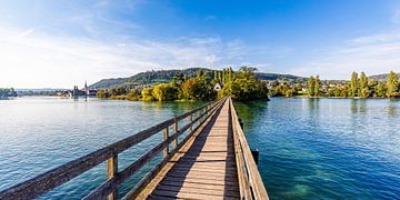 Panorama footbridge to Werd Monastery on the island of Werd - Switzerland by Werner Dieterich