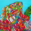 Iguanes parmi les fleurs sur Happy Paintings / Renata Rolefes