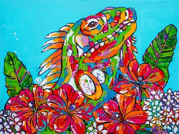 Iguanes parmi les fleurs sur Happy Paintings