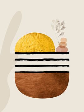 Organische Abstrakte Gold Kunst In Erdtönen Minimalistische