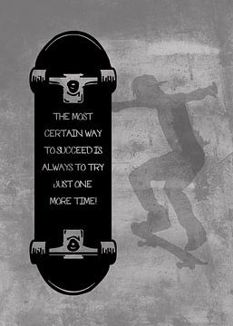 Skateboard Wallart "...probeer het nog één keer" Cadeau-idee van Millennial Prints