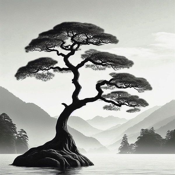 Lone tree, Japandi . t ( 2 ) by Ineke de Rijk