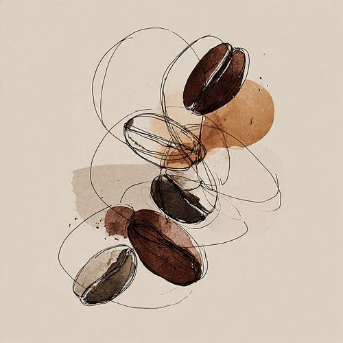 Coffee beans in watercolour no. 3
