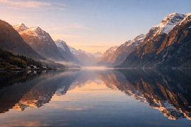 Matinée ensoleillée au bord d'un lac de montagne – Sérénité alpine sur ButterflyPix