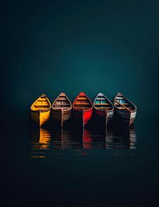 Farbenfrohe Boote in blauem Wasser